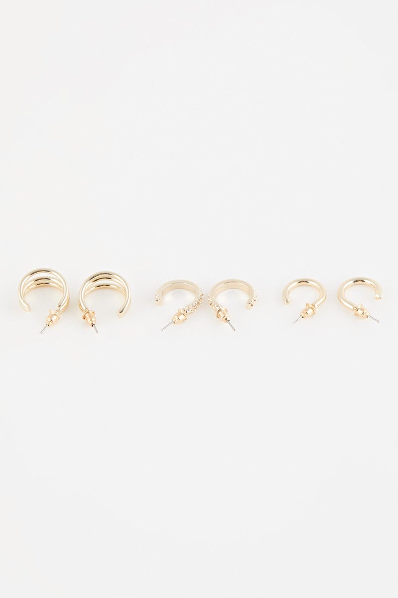 DeFacto Gold Woman Woman 3 Piece Gold Hoop Earrings Casual - Image 4